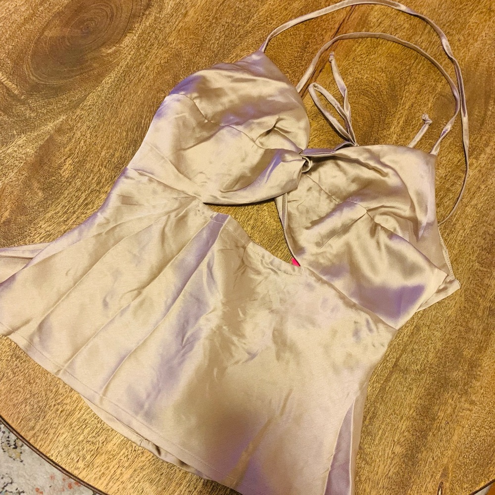 NWT Dizzy Lizzy Satin Lace Back Halter Top